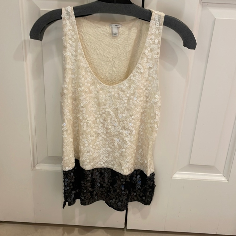 J Crew black and white sequined top